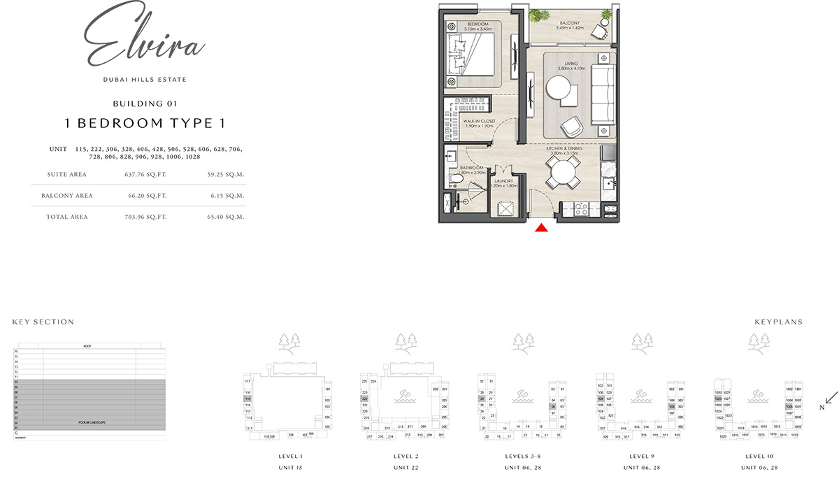 Elvira by Emaar Properties Dubai HIlls 1 Bedroom Floor Plan