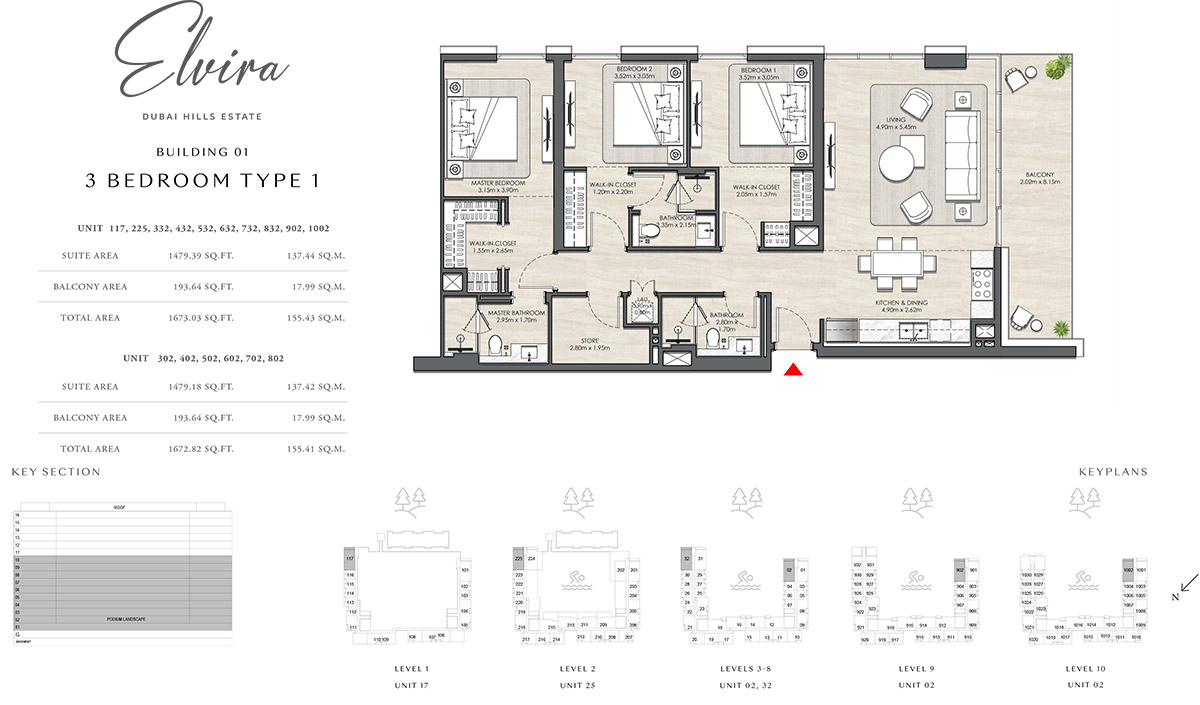 Elvira by Emaar Properties Dubai HIlls 3 Bedroom Floor Plan